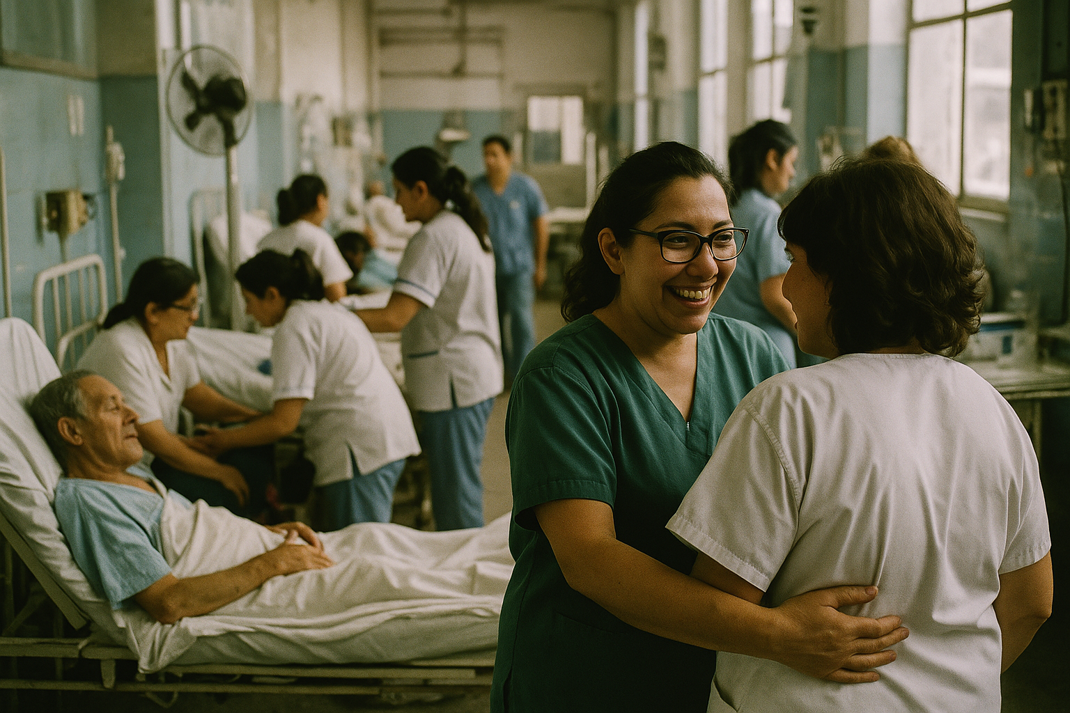 Trabajadores de la salud en un hospital público de Buenos Aires atendiendo a pacientes.