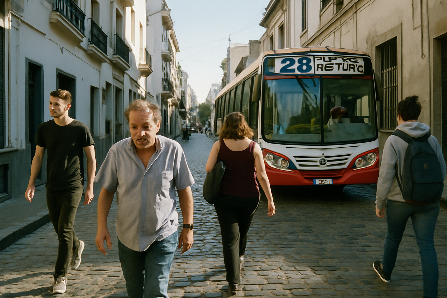 Gente caminando en una calle empedrada de Buenos Aires
